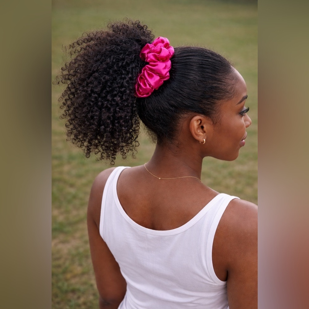 2 Elegant satin Pink Hair Scrunchie. Medium
